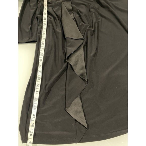 Ralph Lauren Black Knit Dress Satin Waist Ruffle Size 16 - Picture 13 of 14